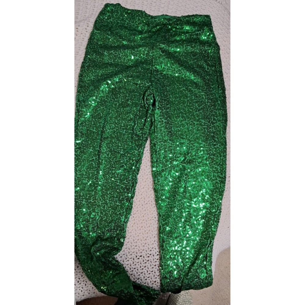 New Tipsy Elves Green Sequin High Waisted Leggings Women’s Size M  Holiday Party